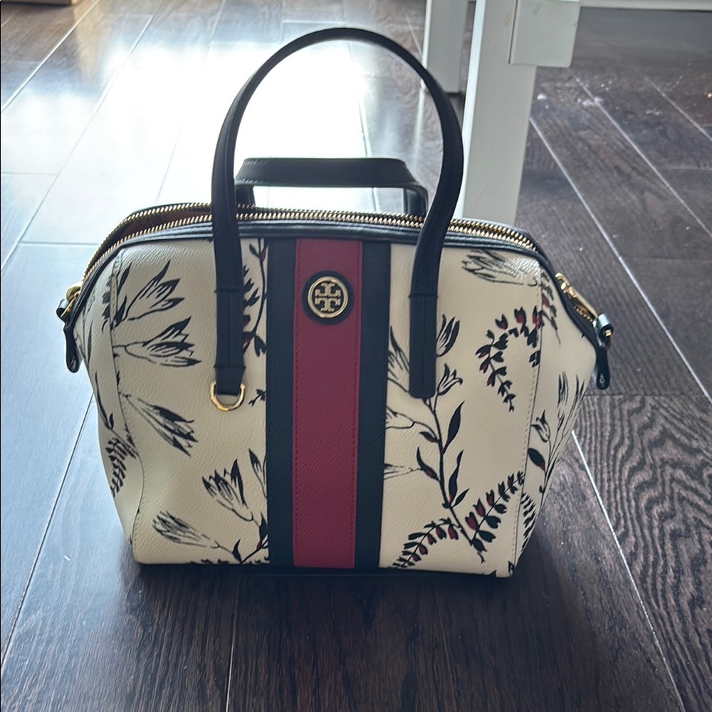 Tory Burch Floral Print Handbag - Black and Red